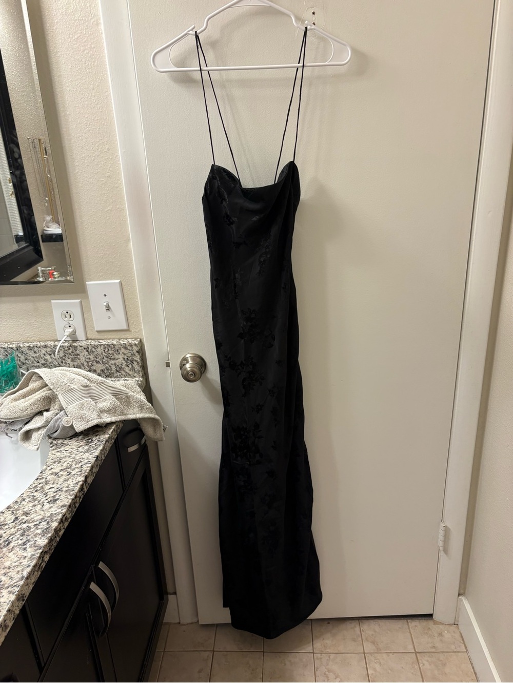 Elegant Black Slip Dress with Delicate Floral Texture